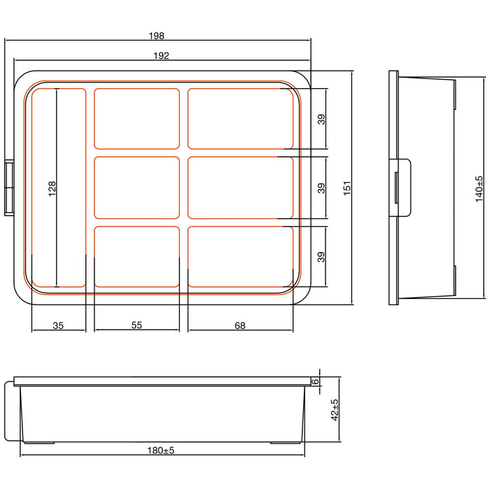 Inline® Small Components Box, 7 Compartments, 180x140x40mm, Orange