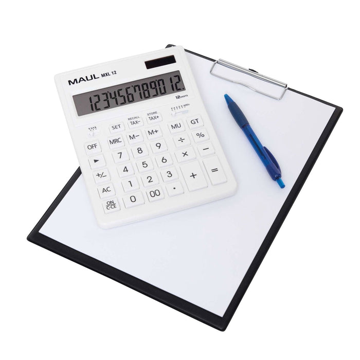 Maul Calculadora Bolsillo Mxl 12  Pantalla Grande De 12 Dígitos  Calculadora Grande Con Funciones Comerciales  Calculadora Con Batería Y Energía Solar  20,5 X 15,5 X 3,5 Cm  Blanco