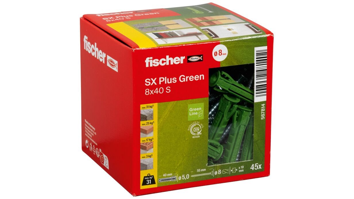 EAN 4048962481402 - Fischer 567814 tornillo de anclaje y taco 45 pieza(s) Juego de enchufes de pared y tornillos 40 mm imagen 2