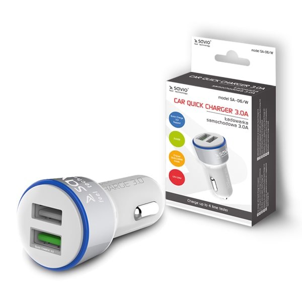 Cargador De Coche Savio Quick Charge 3.0a Sa-06/W