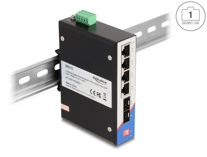 Delock 88015 Switch Gigabit Ethernet Industrial 4 Puertos Rj45 2 Puertos Sfp Para Carril Din