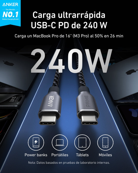 Cable Anker Prime Usb-C To Usb-C Cable (3ft 240w Upcycled-Braided)