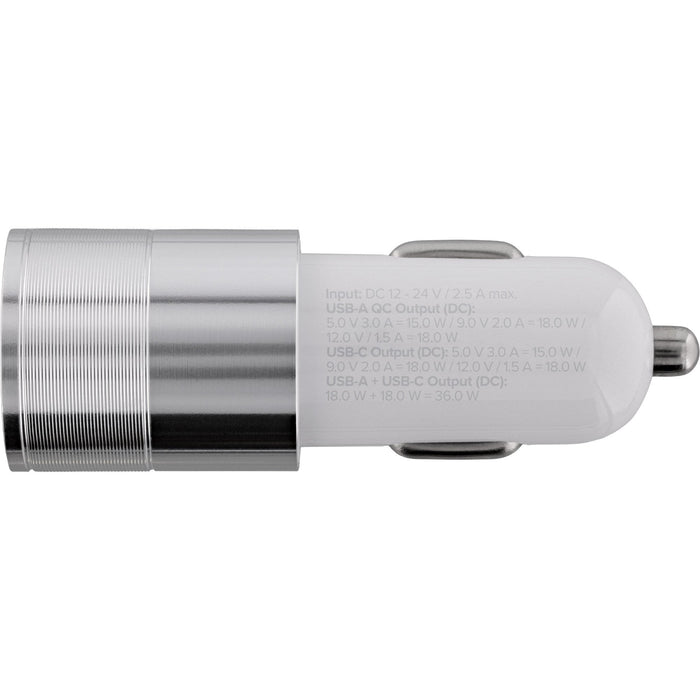 Cargador De Coche Usb Inline Quick Charge 3.0, 12/24vdc -> 5v Dc/3a, Usb-A + Usb Type-C, Blanco