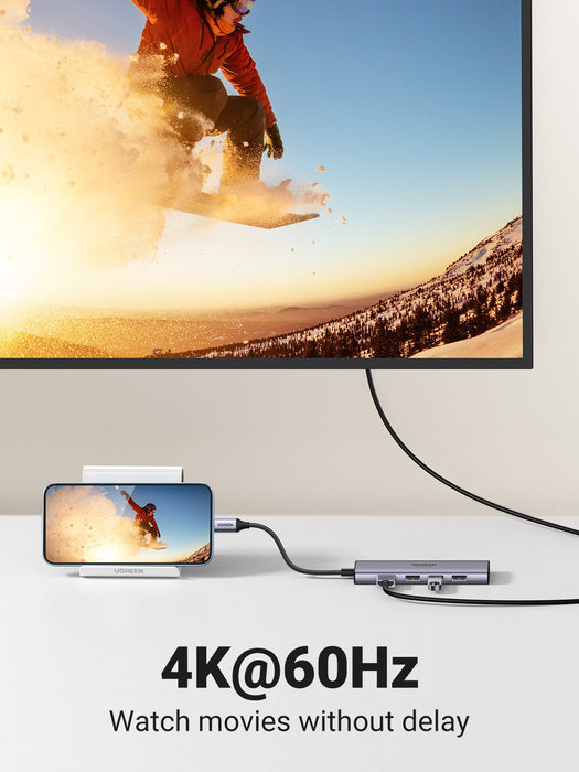 EAN 6957303863839 - Ugreen CM511 5-in-1 Adapter USB-C Hub to 3x USB3.0 + HDMI + TF/SD Gray imagen 3