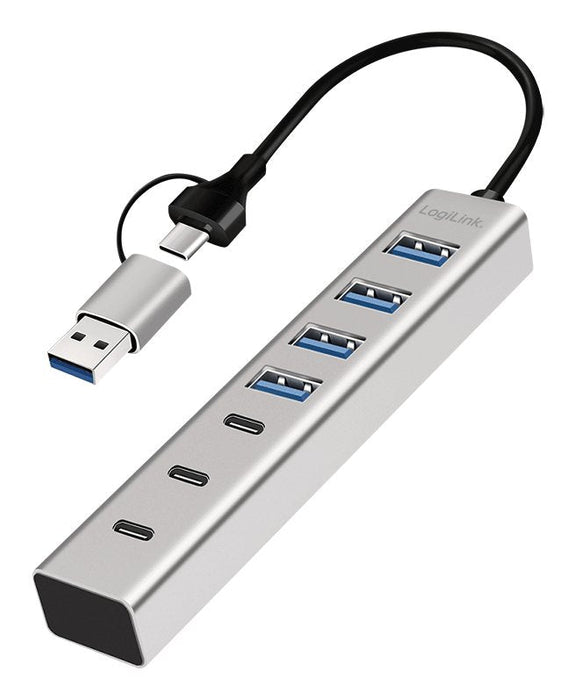 Hub Usb 3.0, 7 Puertos 4xusb-A + 3xusb-C, Cable Usb-A/Usb-C 3.0 2 En 1, 5 Gbps