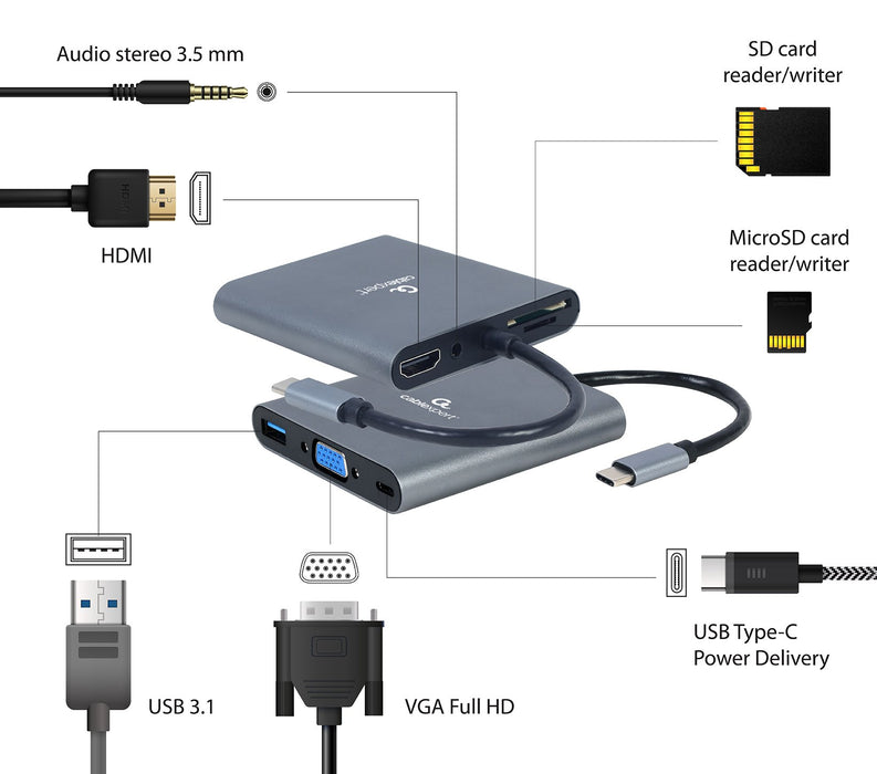 EAN 8716309121453 - Gembird A-CM-COMBO6-01 base para portátil y replicador de puertos USB 3.2 Gen 1 (3.1 Gen 1) Type-C Gris imagen 4