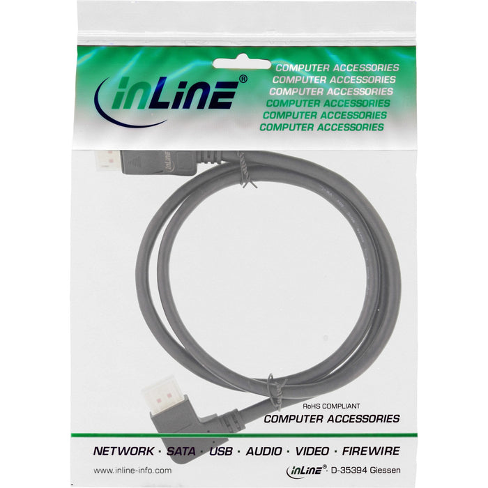 Cable Inline Displayport 1.4, 8k4k, Ángulo Izquierdo, Negro/Dorado, 5 M