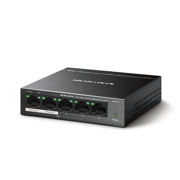 Switch Mercusys Ms105gp 5p 10/100/1000 De Estos 4p Poe+ 65w Ethernet Mini Desktop