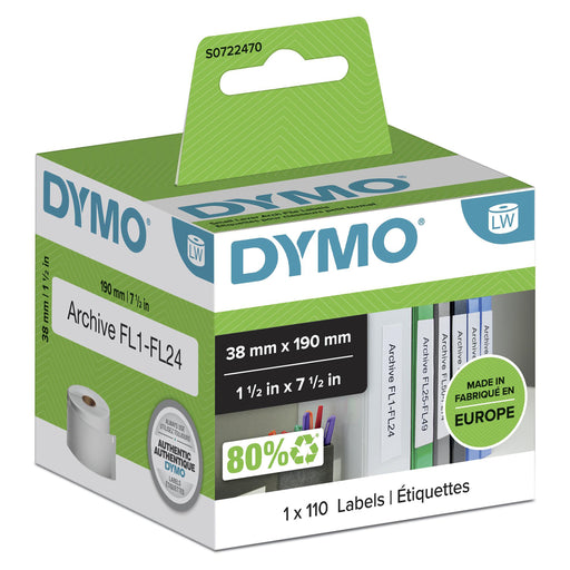 EAN 5411313990189 - DYMO LW - Small Lever Arch File Labels - 38 x 190 mm - S0722470 Blanco Etiqueta para impresora autoadhesi imagen 1