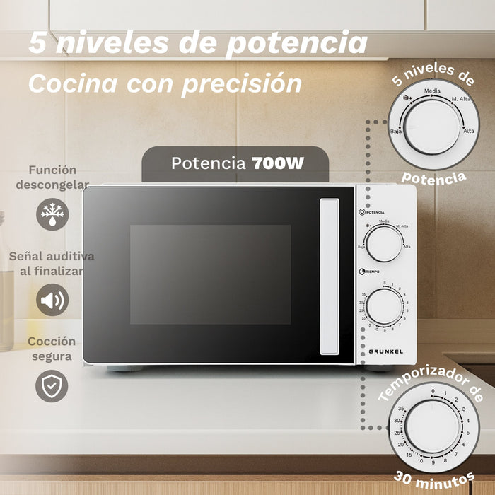 EAN 8426156019123 - Grunkel MW-20EASY microondas Blanco, Negro Solo microondas Encimera 20 L 700 W imagen 5