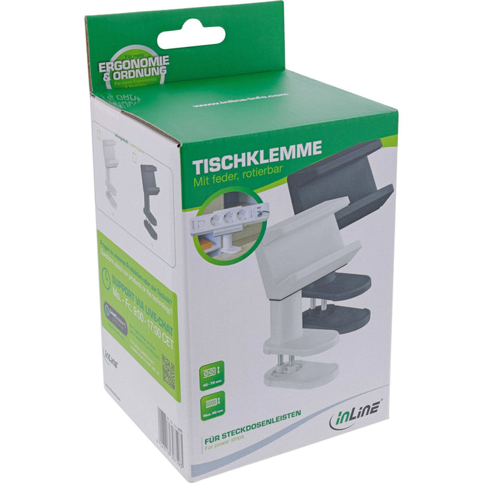 Abrazadera De Mesa Inline Para Regleta De Enchufes, Giratoria, Abrazadera De Resorte, Blanca