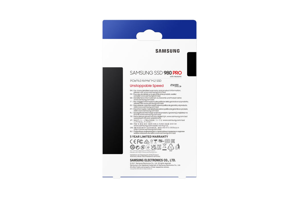 Disco Ssd Samsung 980 Pro M.2 2tb Pcie Gen4x4 2280 Rw 7000/5100, Mlc Nvme Heatsink Mz-V8p2t0cw