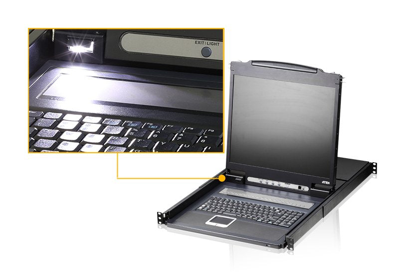 Aten Cl1308n Kvmp-Switch, 8 Puertos, Consola Lcd De 19", Usb, Ps/2, Vga, Teclado (Alemán) Con Retroiluminación Led