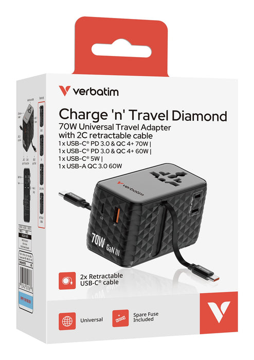 EAN 23942301868 - Verbatim Charge 'n' Travel 70W Universal Negro Corriente alterna Carga rápida Interior imagen 3