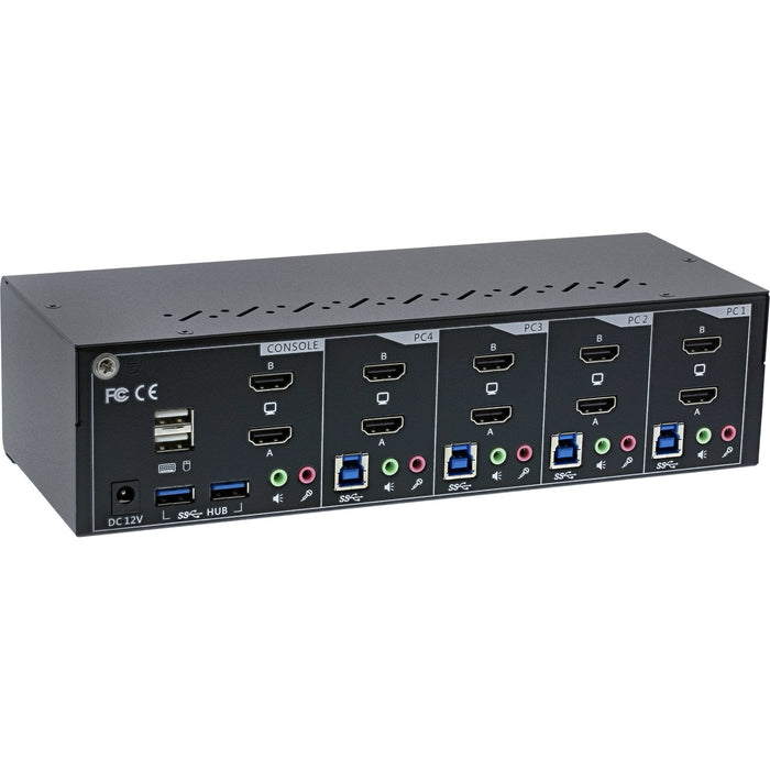 Switch Kvm Inline, 4 Puertos, Monitor Dual, Hdmi 2.0, 4k, Usb 3.0, Audio