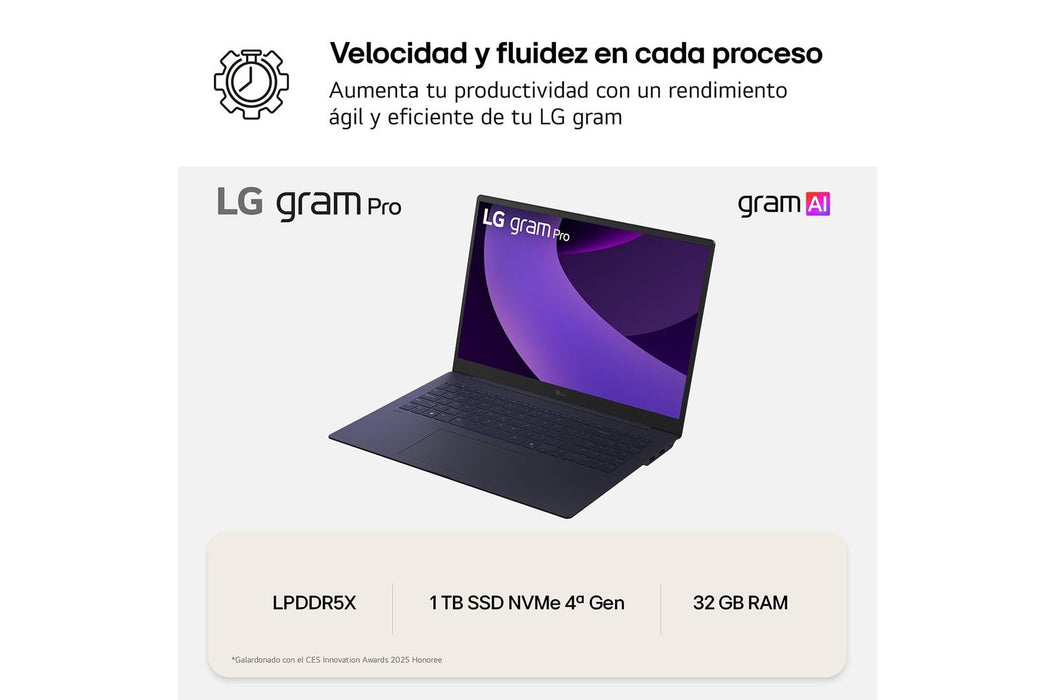 EAN 8806096481356 - LG Gram Pro 16Z90TS-G.AU99B ordenador portatil Copilot+ PC Intel Core Ultra 9 288V Portátil 40,6 cm (16") imagen 9