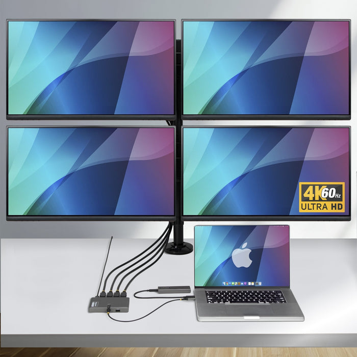 Startech Usb-C Zu 4-Monitor Workstation Adapter 4k 60hz Displayport 140w Pd Passthrough Usb Fur Tastatur Und Raton Taa