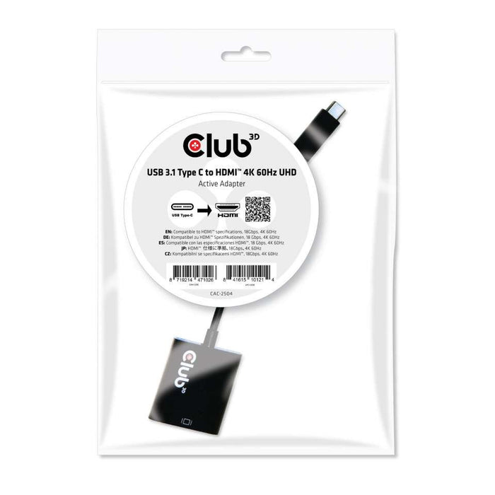 EAN 8719214471026 - CLUB3D CAC-2504 adaptador de cable de vídeo 0,15 m USB Tipo C HDMI tipo A (Estándar) Negro imagen 2