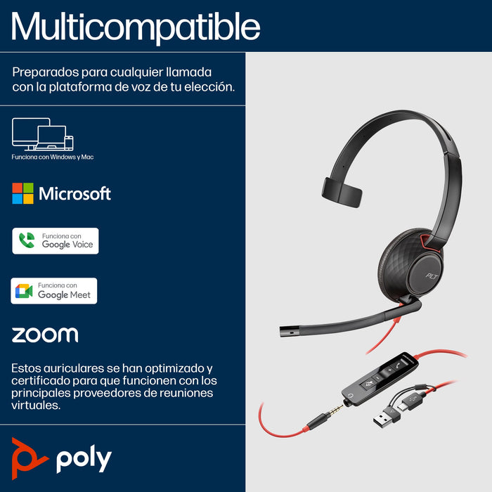 EAN 0197498433097 - HP Poly Blackwire 5210 Monaural USB-C Headset +3.5mm Plug +USB-C/A Adapter (Bulk) Alámbrico Diadema Ofici imagen 7