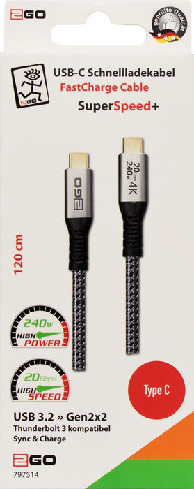EAN 4010425975148 - 2GO 797514 cable USB USB 3.2 Gen 2x2 1,2 m USB C Negro, Plata imagen 2