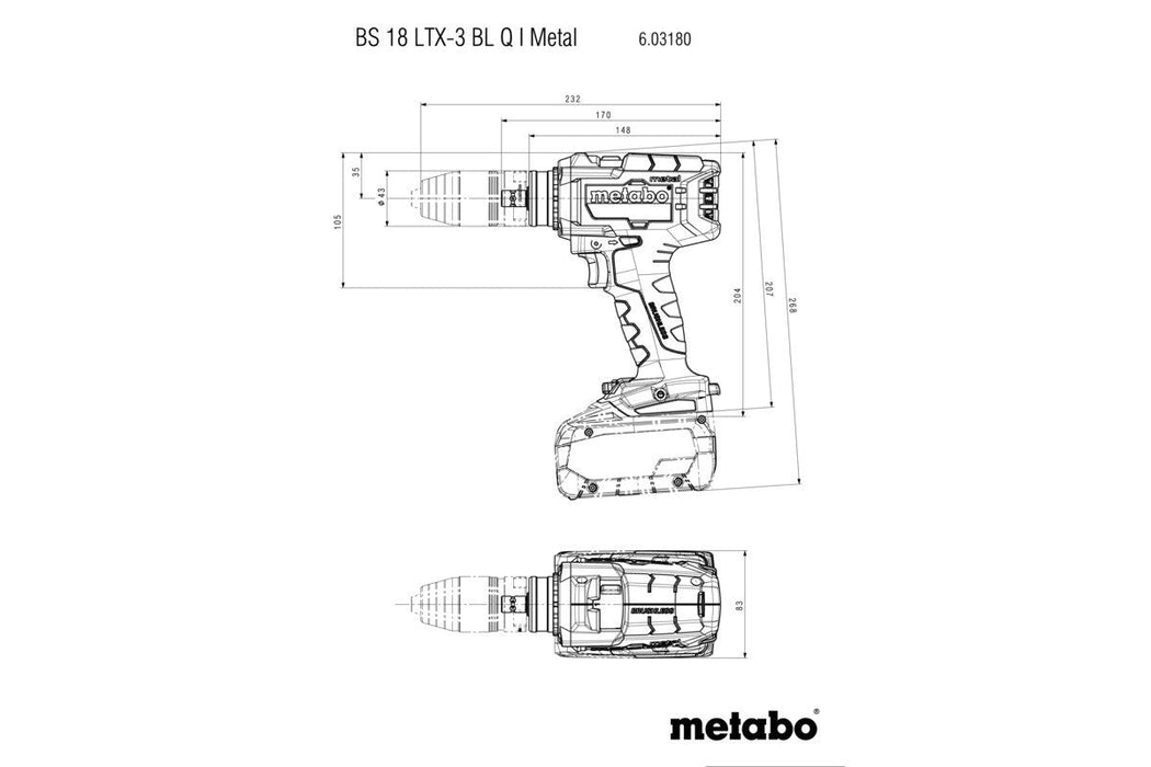 Metabo Bs 18 Ltx-3 Bl Q I Taladro Acondicionador Inalámbrico De Metal