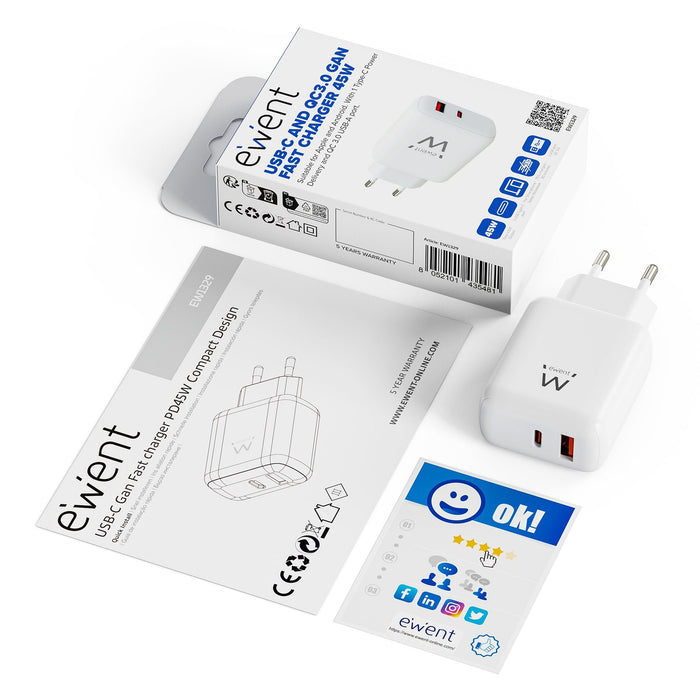 Cargador Ewent Ew1329 45w Usb Tipo A Usb Tipo C