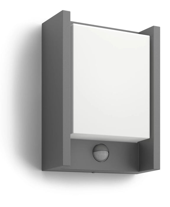 Aplique Exterior Philips Arbour 6w Sensor Movimiento 600lm 4000k Impermeable Ip44 Aluminio Antracita