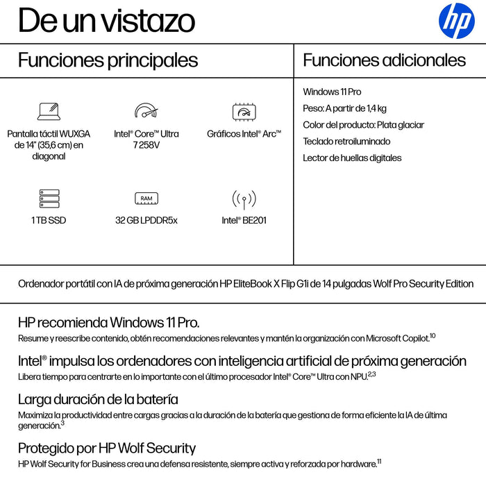 EAN 0198990470603 - HP EliteBook X Flip G1i Next Gen AI PC Wolf Pro Security Edition Copilot+ PC Intel Core Ultra 7 258V Híbr imagen 4