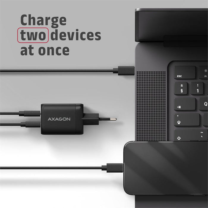 Acu-Pq100 Cargador De Red Gan 100w, 2x Port (Usb-C + Usb-A), Pd3.0/Pps/Qc4+, Mini, Negra