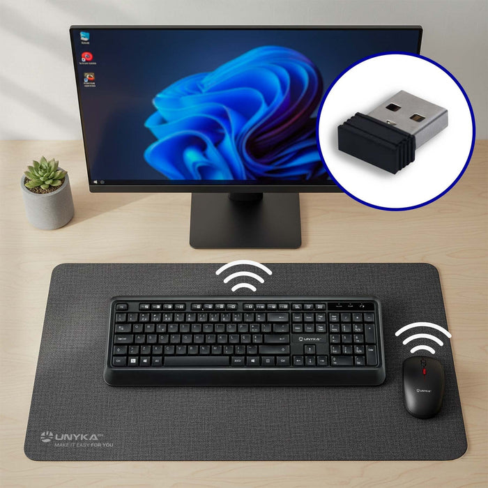 Unykach Uk39 Pack De Teclado Inalambrico Compacto + Raton Inalambrico 1600dpi, 3 Botones, Uso Ambidiestro - Disposicion