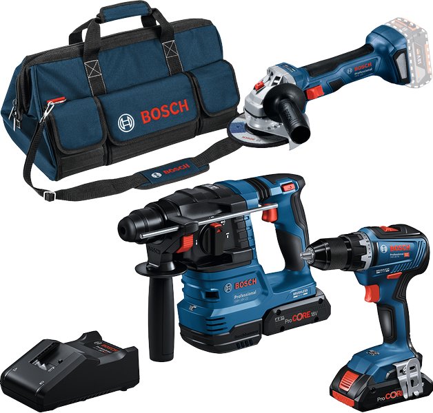 Juego Combinado Bosch Professional 18v: Gsr 18v-55 + Gws 18v-7 + Gbh 18v-22, Juego De Herramientas Azul, 2x Batería Procore18v 4.0ah, Bolsa De Herramientas