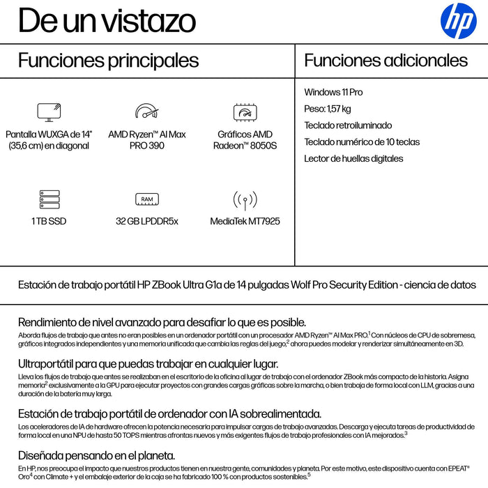 EAN 0199251237041 - HP ZBook Ultra G1a Wolf Pro Security Edition - Data Science Copilot+ PC AMD Ryzen AI Max PRO 390 Estación imagen 4