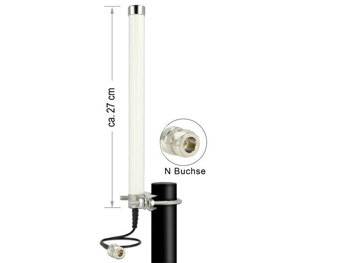 Delock Lte   Gsm   Umts Antenne N Buchse 2 - 6.5 Dbi Omnidirektional Starr Mastmontage Weis Outdoor