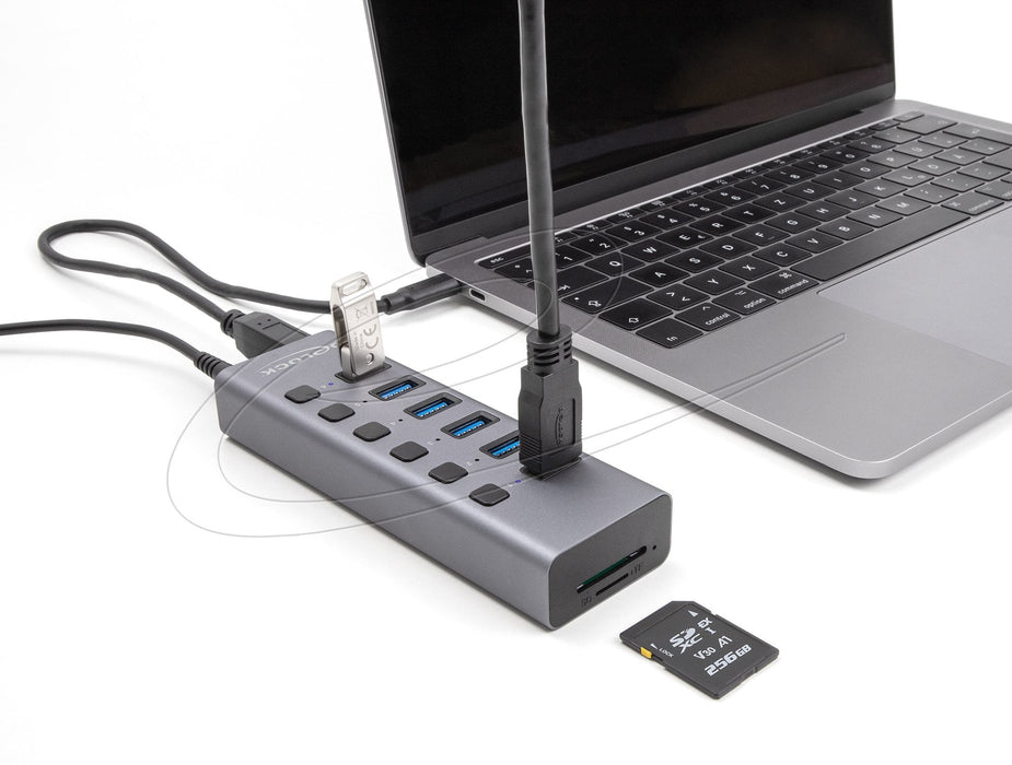 Externer Usb 5 Gbps 6 Port Hub Con Interruptor Y Sd Micro Sd Slot