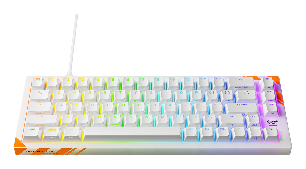 Cherry K5 Pro Tmr Compact, Con Cable, Usb, Mechanischer Switch, Qwerty, Rgb-Led, Naranja, Blanco