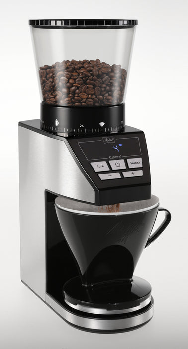 Molinillo De Café Melitta Calibra 1027-01  Eléctrico Cónico Con 39 Ajustes De Molienda, Apto Para Distintas Cafeteras, Moledor De Café Con Báscula Digital Y Pantalla Lcd, 200?G, Negro