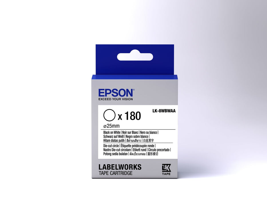 Epson Cinta Lk-8wbwaa - Étiquette Prédécoupée Ronde Negro/Blanco D25/180