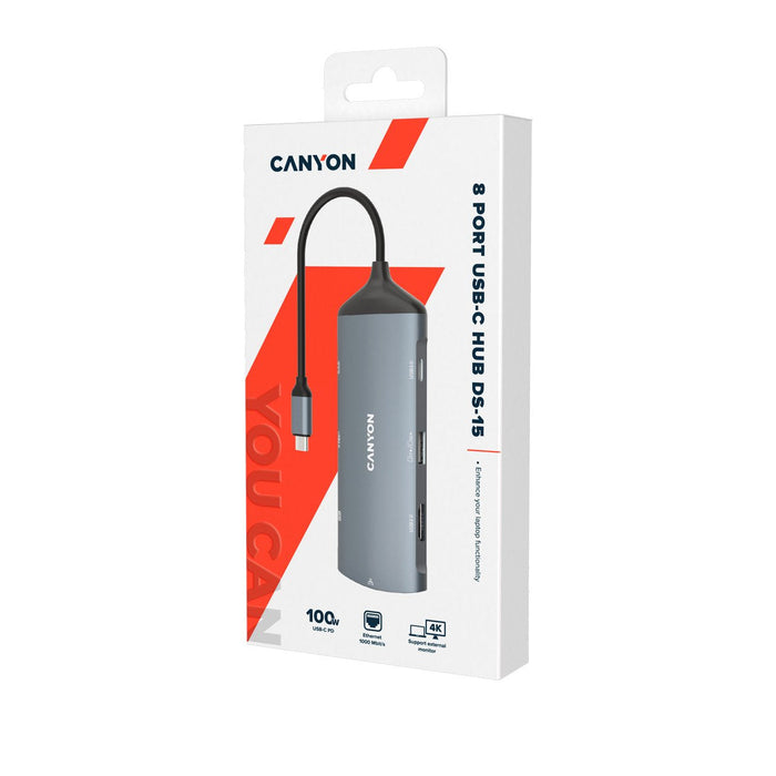 Canyon Usb-8-In1 Hub Usb-C > Hdmi/3xusb/Usb-C/Rj45/Sd Slot Retail
