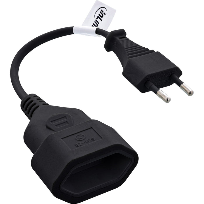 Inline® Euro Type C Plug Power Extensión Macho / Female, Negro, 0.2m