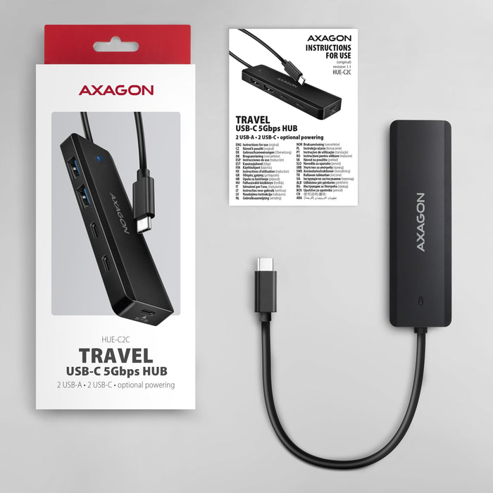 Hub 4-Portowy 5gbps 2x Usb-A 2x Usb-C , Usb-C Power In 19cm Kabel Hue-C2c