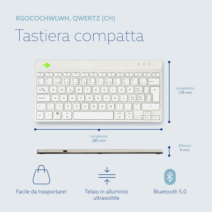 R-Go Compact Break Keyboard,  Qwertz (Ch), Bluetooth, White