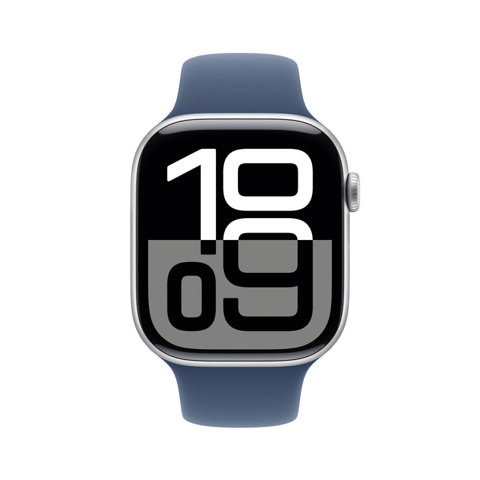 Apple Watch Series 10 46mm Silver Aluminium Case With Denim Sport Band S/M Gps Mwwl3qc/A