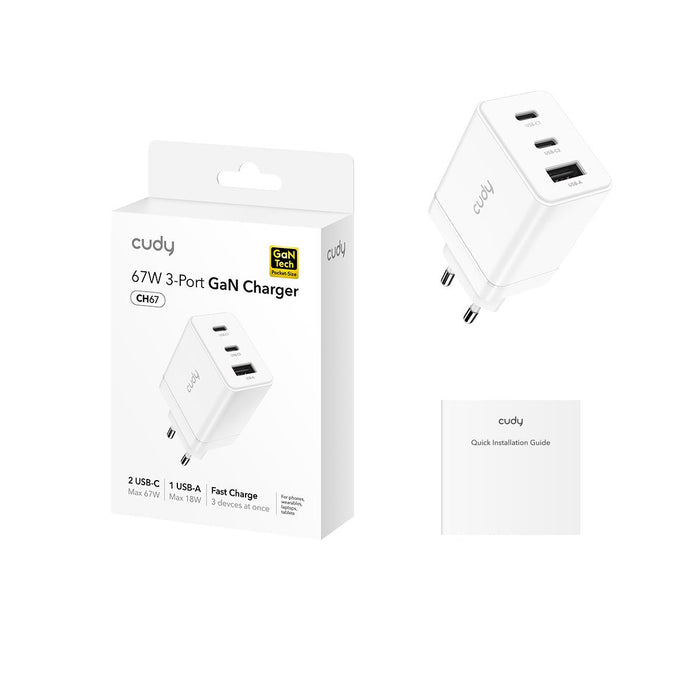 Cudy 3-Port 67w Usb-C Charger With Eu Plug