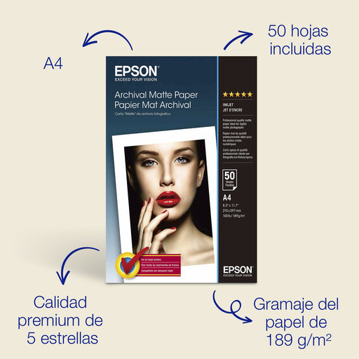 EAN 0010343830073 - Epson Archival, DIN A4, 192 g/m² Blanco imagen 2