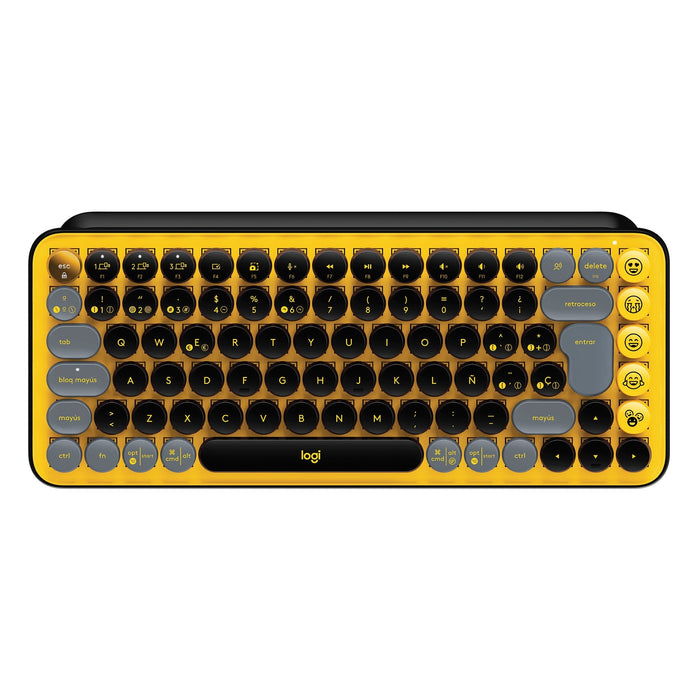 Teclado Español Logitech Pop Keys Wireless Emoji Keys Rf Wireless + Bluetooth Qwerty Negro, Gris, Amarillo