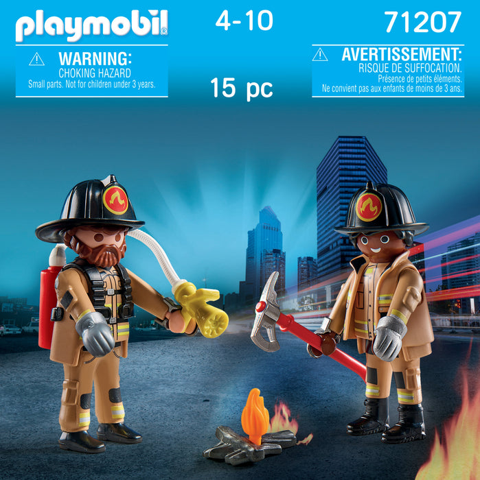 Playmobil 71207 Duopack Bomberos. Con Dos Figuras, Hacha De Fuego Y Extintor.
