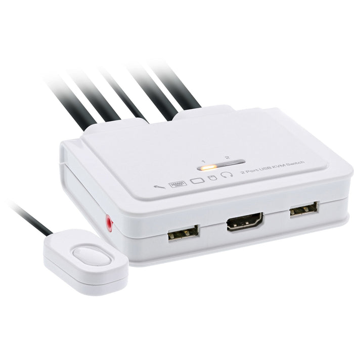 Switch Kvm Con Cable Inline, 2 Puertos, Hdmi, 4k, Usb, Audio