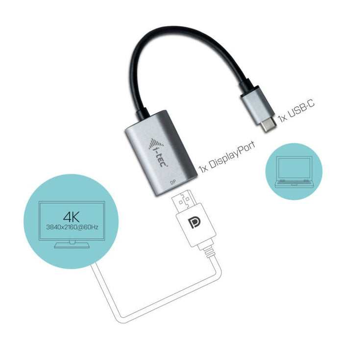 EAN 8595611702617 - i-tec Metal C31METALDP60HZ adaptador de cable de vídeo 0,15 m USB Tipo C Gris, Turquesa imagen 3