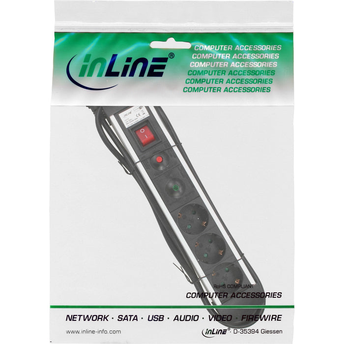 Inline Regleta 3 Tomas Con Protección 3x Tipo F Alemáncon Interruptor Plata 1.5m
