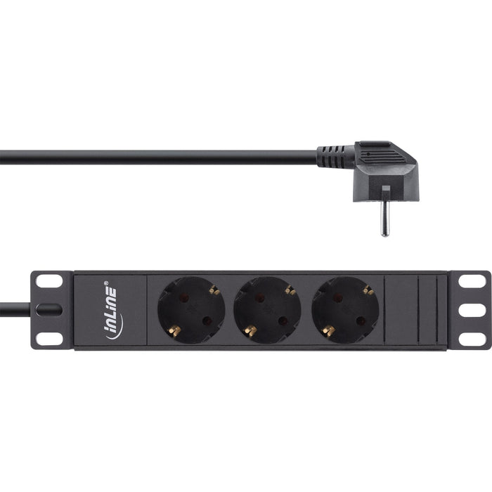 Regleta Inline De 10", Contacto De Protección De 3 Vías, Sin Interruptor, 2 M, Negro